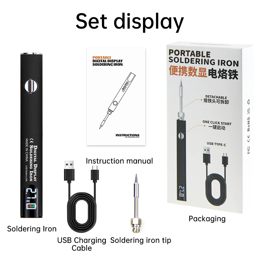 650mAh 510 pluma de pistola para soldar Digital juego de batería de precalentamiento 3 velocidades ajustar voltaje 330-450 ℃   Punta de hierro para carga de batería opcional