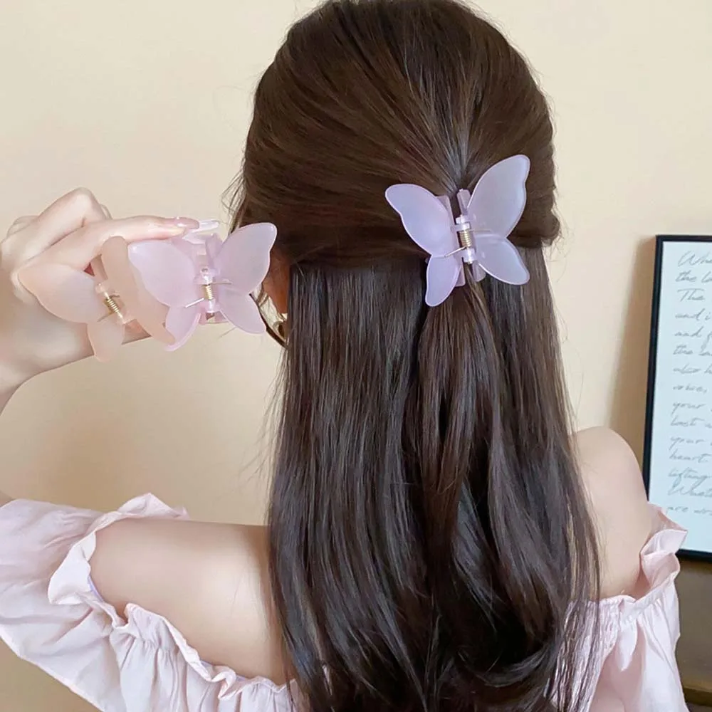 

Acrylic Hairpin Frosted Butterfly Hair Claw Animals Candy Color Butterfly Hair Clip Hair Accessories Banana Clip
