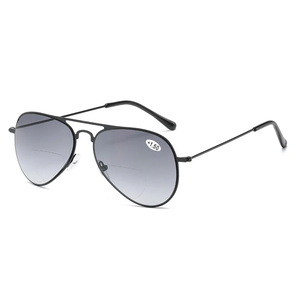 Alloy Light Weight Black Lenses Pilot Full-rim Bifocal Reading Sunglasses +0.75 To +4 See Near and Far