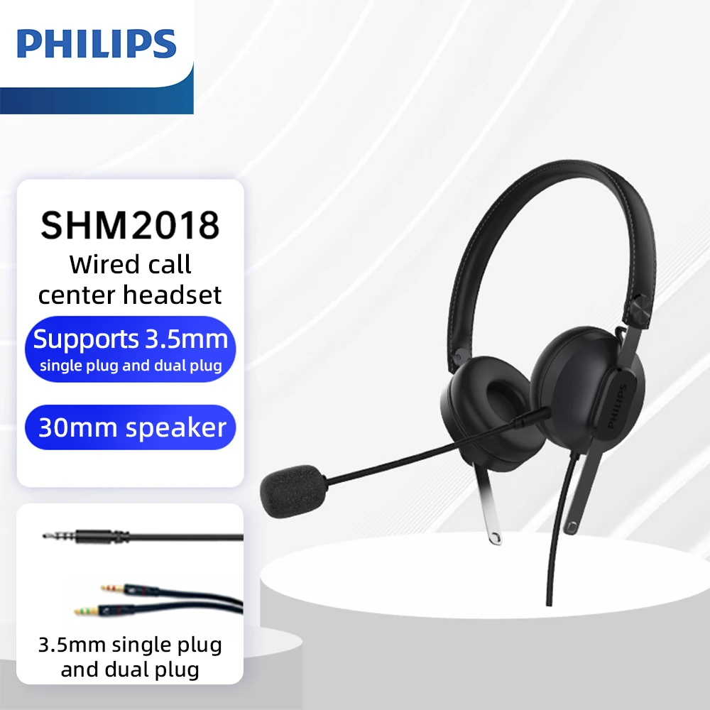 Philips SHM2018/SHM2028 Bedrade hoofdtelefoon Verkoop Klantenservice Verstelbare headset 3,5 mm/USB ENC Oordopjes met ruisonderdrukking en microfoon