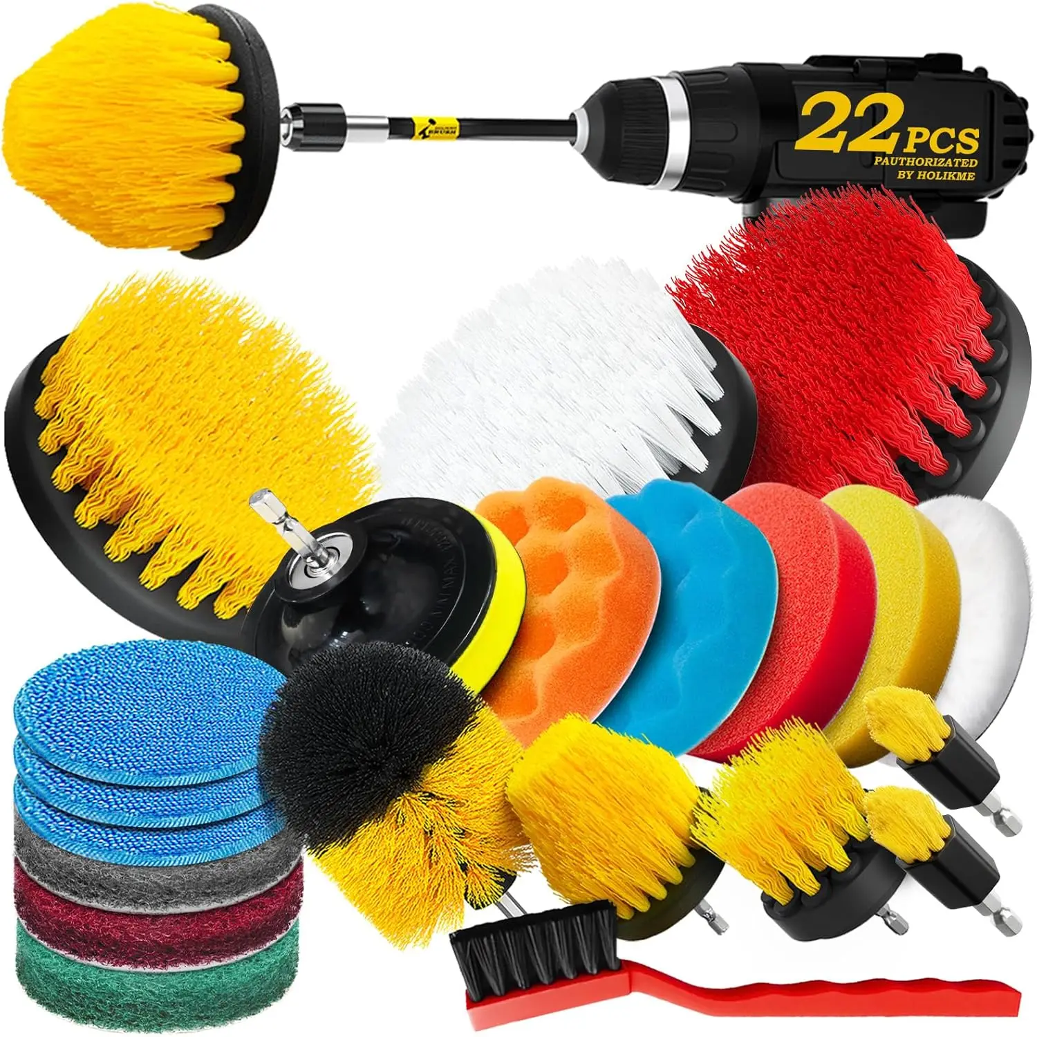 

22-Piece Drill Brush Set: Scrub, Polish & Clean - Power Scrubber Pads, Sponge, Wax Applicator, Car Polishing Kit