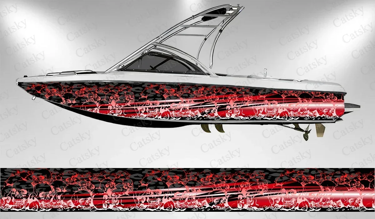 Colorful Skull Abstract Stripes Boat Stickers Vinyl Boat Wrap for Pontoonman Console Deck Boat Fishing Platform Decal Sticker