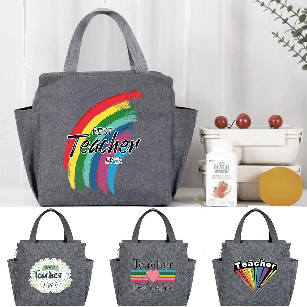 Portable Insulated Thermal Lunch Bags Folding Fashion Picnic Cooler Lunch Bag Insulated Teacher Print Travel Food Tote Bags Box