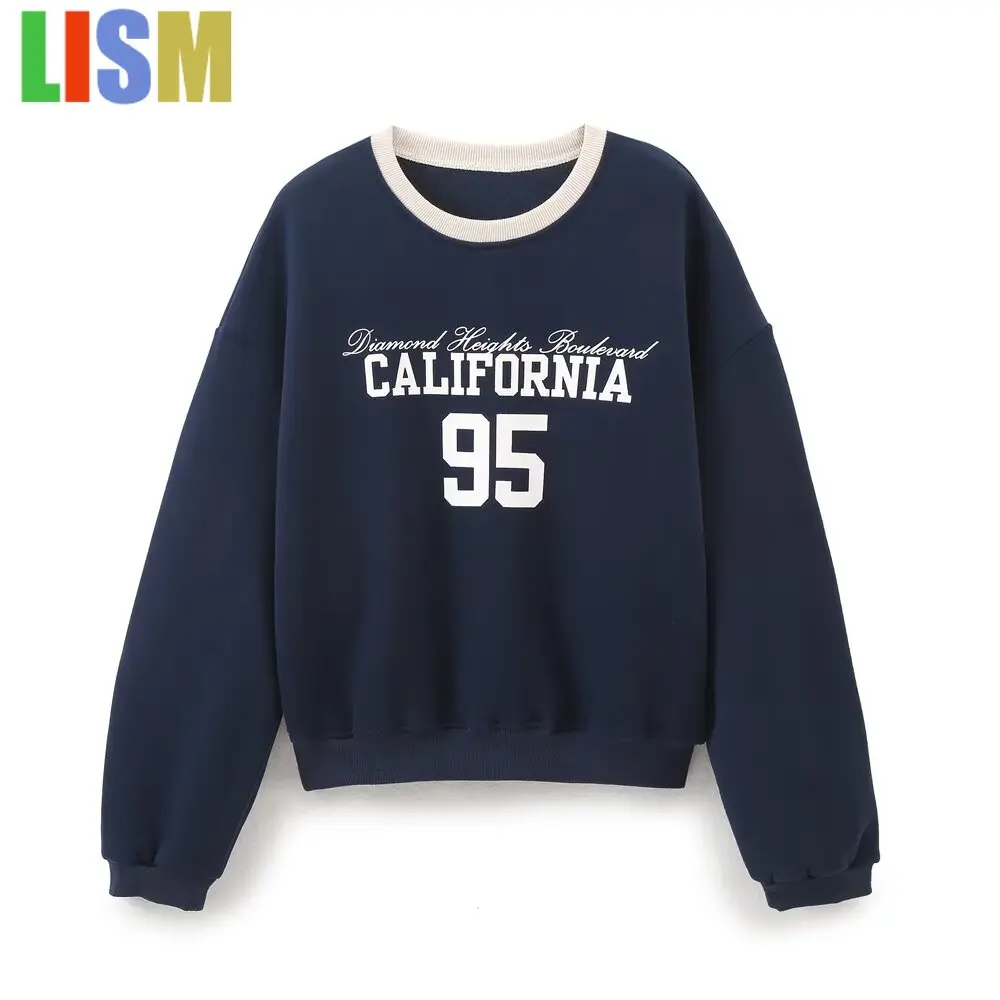

LISM women's winter clothes y2k hoodies sweatshirt 2025 Preppy Style Vintage Cotton Sweatshirt Letter Print O-Neck T-shirts