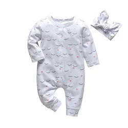 Newborn infant Baby Girl Clothes Printed Long Sleeve Snap Romper Jumpsuit Come with Headband Toddler Girl Spring Autumn Clothing