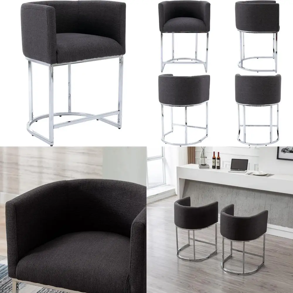 Tapicerowane stołki barowe o wysokości blatu, 24 krzesła do wyspy kuchennej z chromowaną metalową ramą do nowoczesnej jadalni