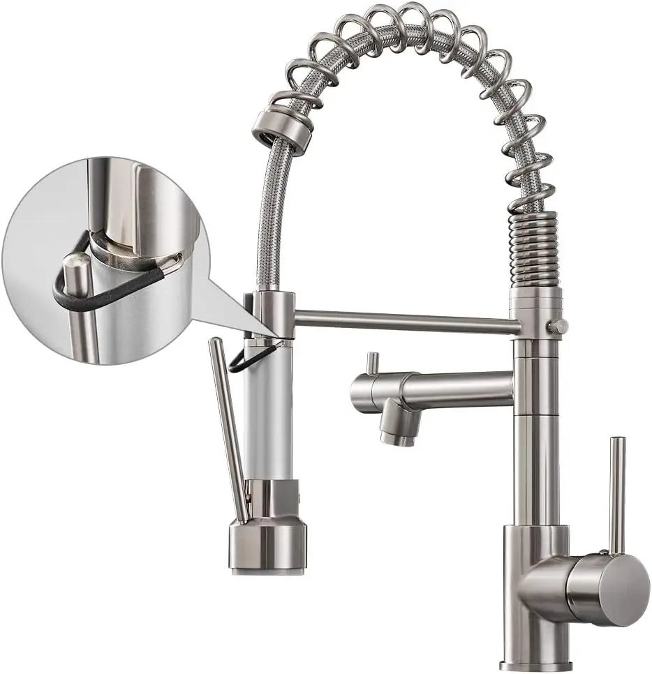 

Kitchen Sink Faucet with Pull Down Sprayer,Commercial Single Handle High Arc Stainless Steel Brushed Nickel Kitchen Sink Faucet