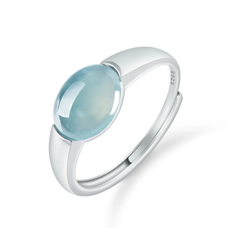 

Adjustable Minimalist Style Natural A-Grade Jadeite Blue Water Ice Seed Ring S925 Silver Inlay For Men Women Jewelry Drop Ship