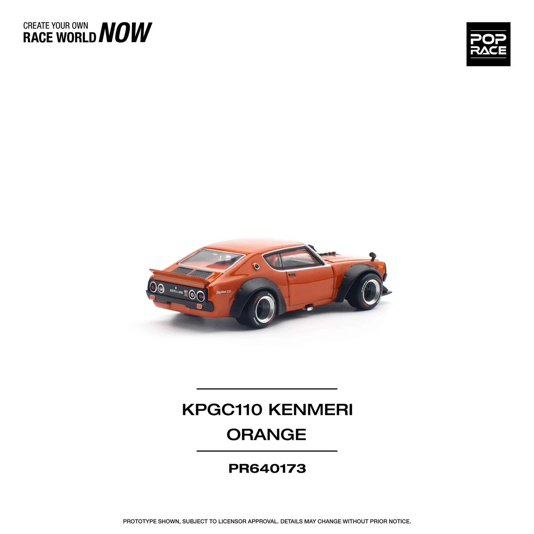 PreSale Pop Race 1:64 Skyline KPGC110 Kenmeri V8 Drift Orange Diecast Diorama Car Model Toy