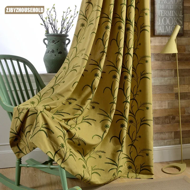 

Modern Curtains for Living Dining Room and Bedroom American Pastoral Cotton and Linen Embroidered Tulle