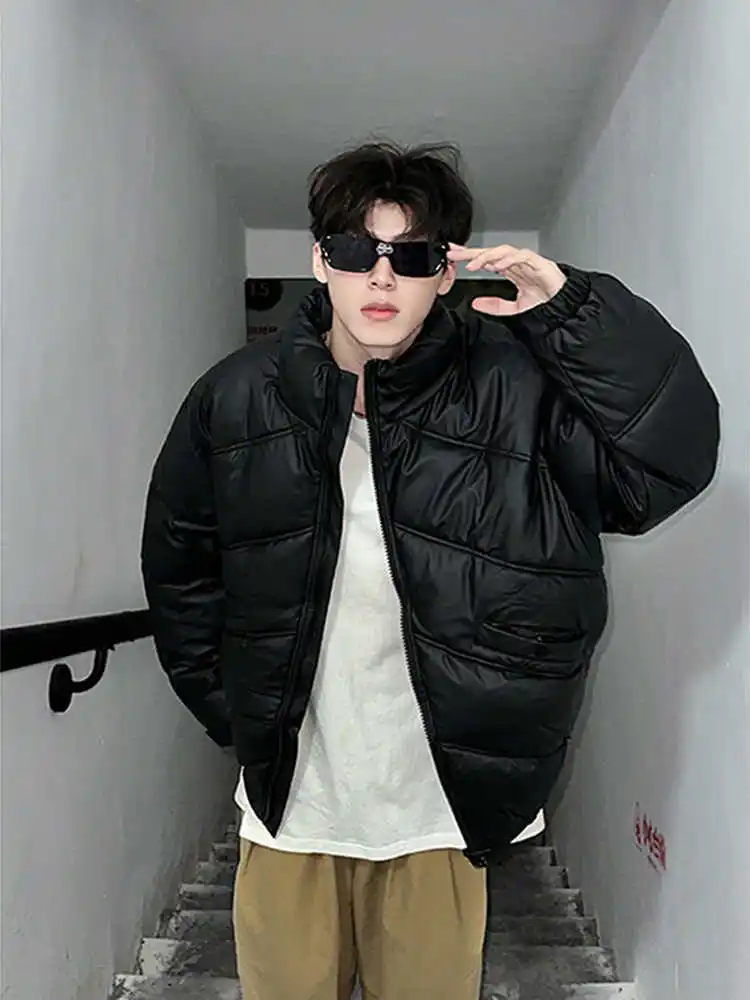 

Мужская зимняя утепленная куртка из искусственной кожи с хлопковым наполнителем, стеганая, с воротником-стойкой, теплая повседневная верхняя одежда