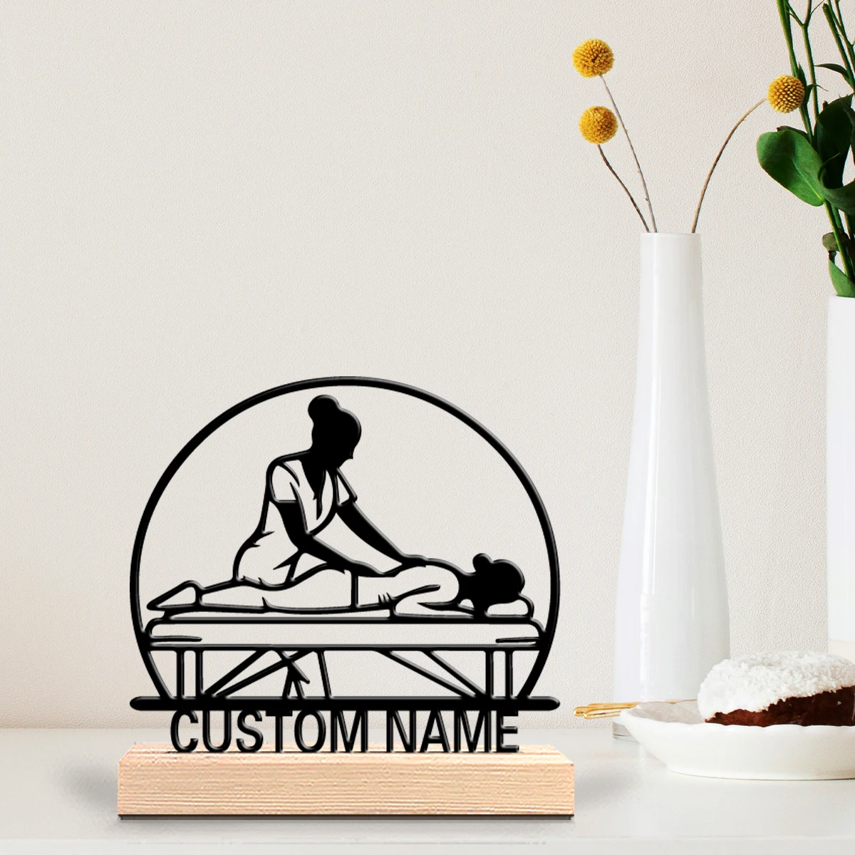 1 Stück Spaßige Personalisierte Maßgefertigte Massage-Skulptur mit Modernem Holzsockel für Schreibtisch, Naturliebhaber, Hütte, Büro, Minimalismus, Geschenk, Dekoration