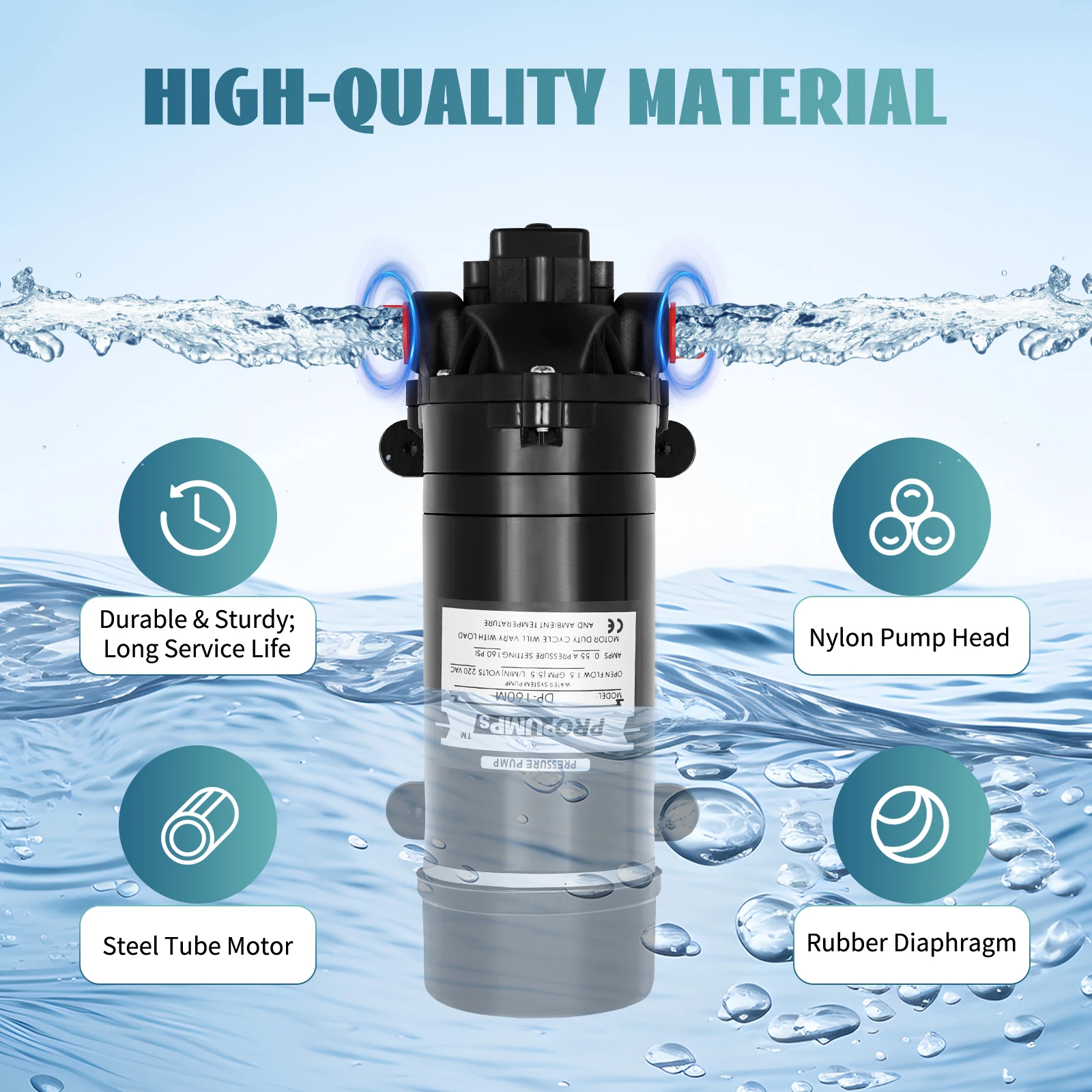 120W 160PSI Elektrische Wasserförderpumpe 1,4 GPM Selbstansaugende Membranpumpe für Hochdruckreiniger, Wohnmobile und landwirtschaftliche Sprühgeräte – Detail 2