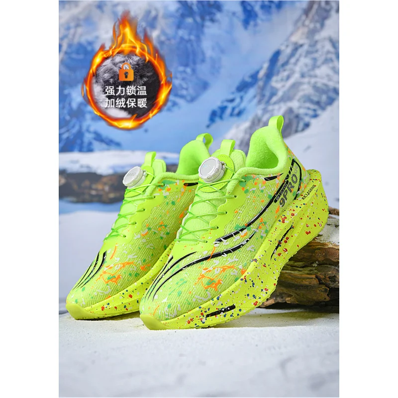 Parte superior de cuero impermeable, zapatos deportivos con forro polar para hombres, zapatos para correr ligeros con suela suave que absorben los golpes para invierno, studen