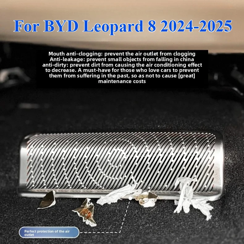 

Для BYD Leopard 8 2024 2025 автомобильный Стайлинг воздуховыпускное отверстие под сиденьем защитный чехол из нержавеющей стали вентиляционное отверстие пылезащитное