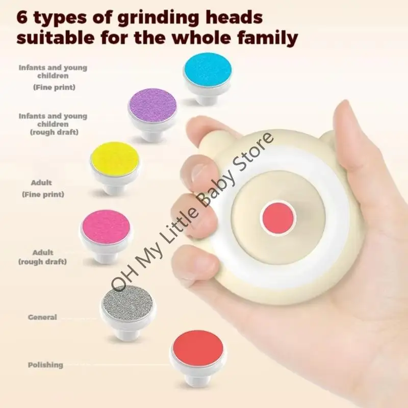 M76C Baby Electric Nails Trimmer تعمل مع ضوء LED للعناية بالأظافر الرضعية ، ويشمل 6 طحن الرأس 2 التحكم في السرعة