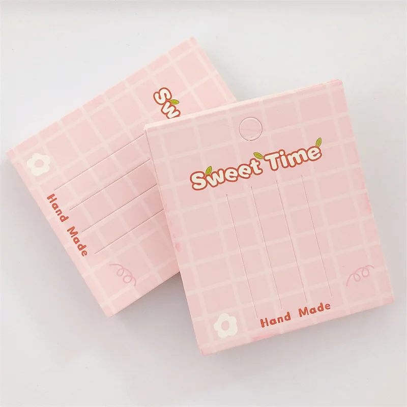 50pcs 7x8cm Barrettes Packing Paper Card Pink Sweet Time Display Card for Handmade Hair Accessories Retail Price Tag Holders