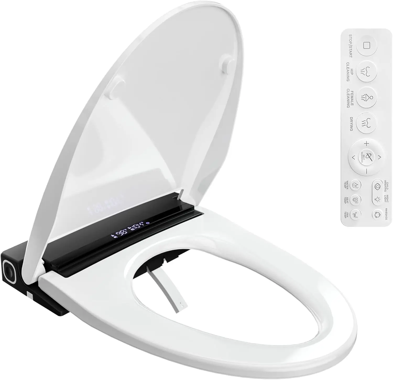 

Удлиненное умное сиденье для унитаза с подогревом, подачей теплой воды, сушкой, функцией женского омывания, беспроводным пультом ДУ и самоочисткой