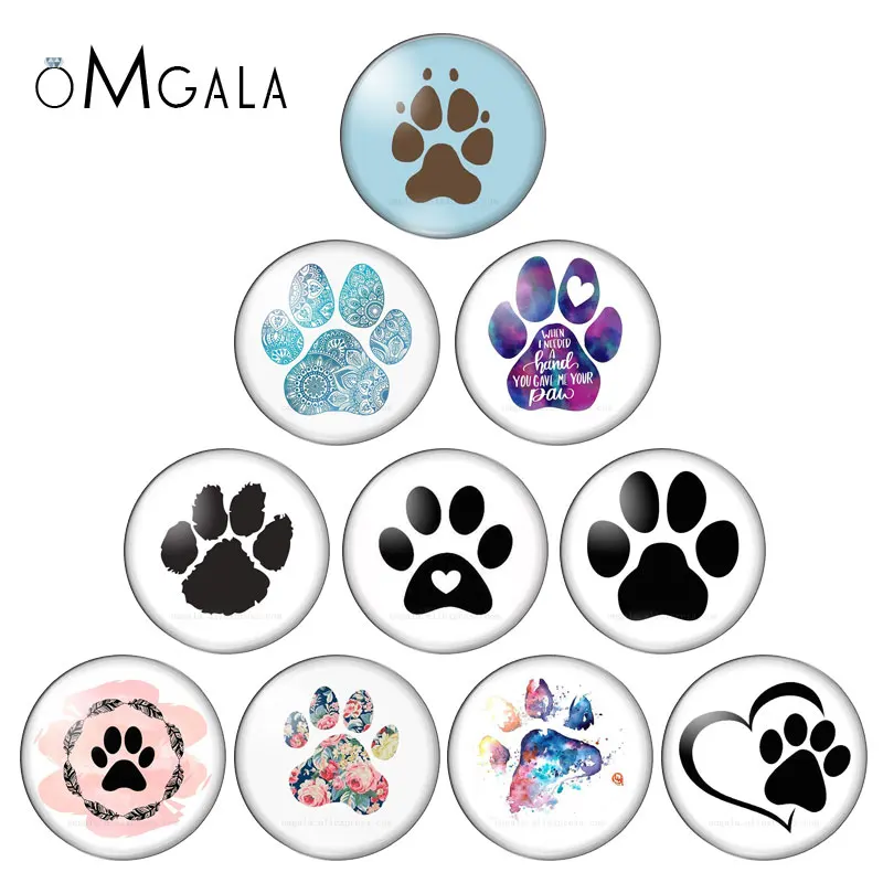 Animlas Dog Cat Paw 10szt mieszane 10mm/12mm/18mm/20mm/25mm/30mm Okrągłe zdjęcie szklany kaboszon demo płaski tył Making findings
