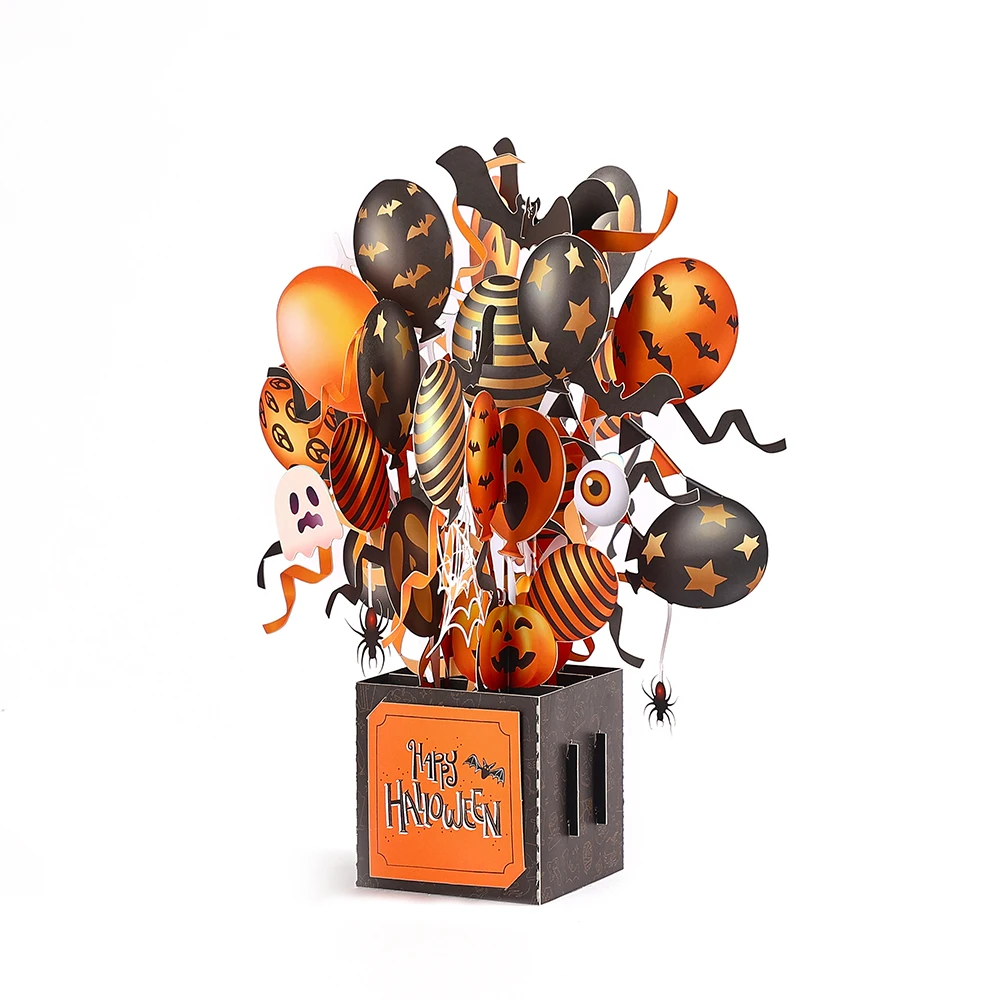 Halloween 3D Pop-up Box With Envelope Pumpkin Balloon Greeting Card Surprise Halloween Gifts Creative House Decoration