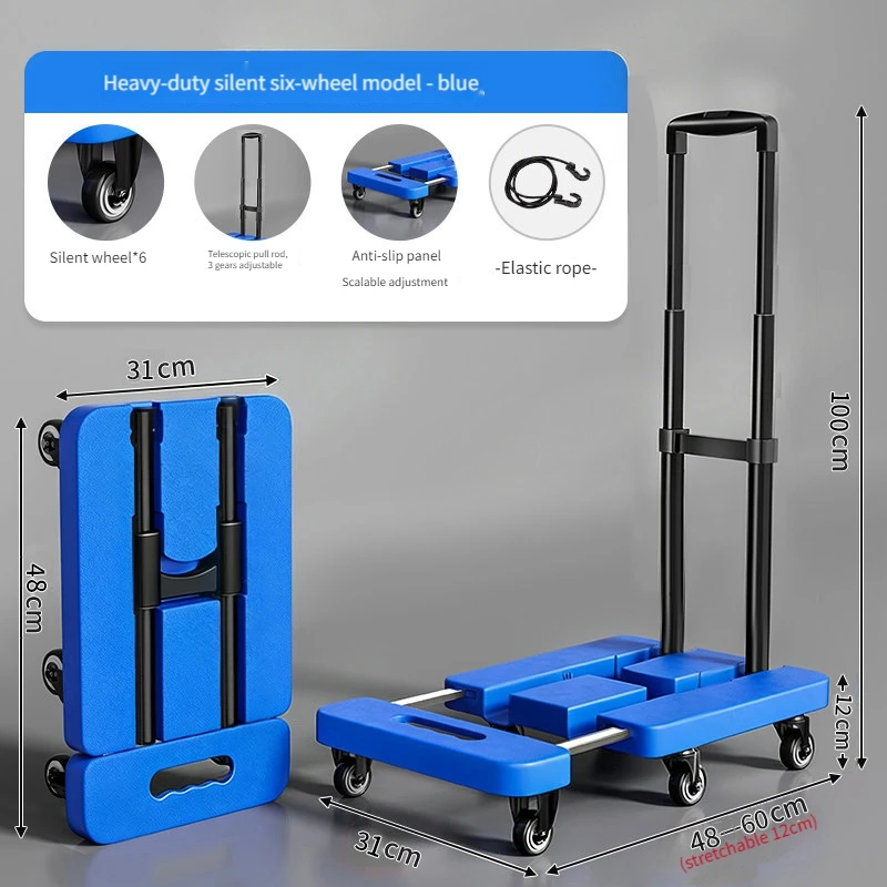 Portable Folding Pull Cart, Car Trunk Storage Trolley for Outdoor Camping Luggage Moving Shopping Flatbed Cart