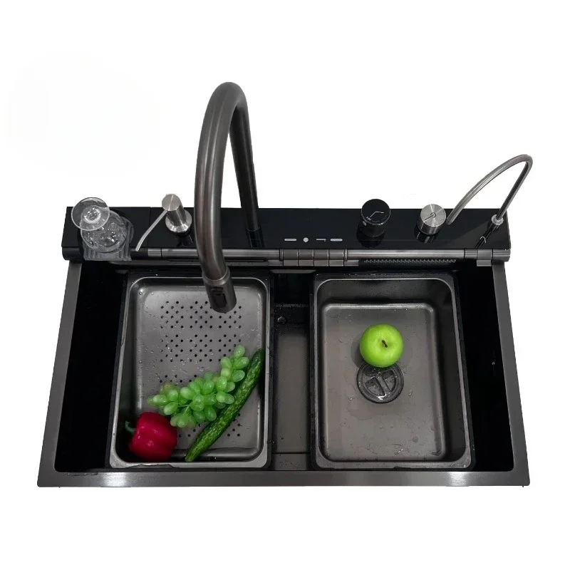 

Rectangular Single Bowl Dragon Head Sink Handmade Sink 201 304 Stainless Steel Kitchen Sink with Waterfall