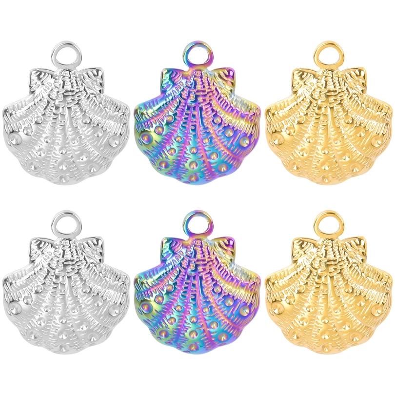 6pcs/Lot Sea Shell Pendants For Jewelry Making Supplies Pectinid Stainless Steel Charms In Bulk Wholesale Item Women Accessories