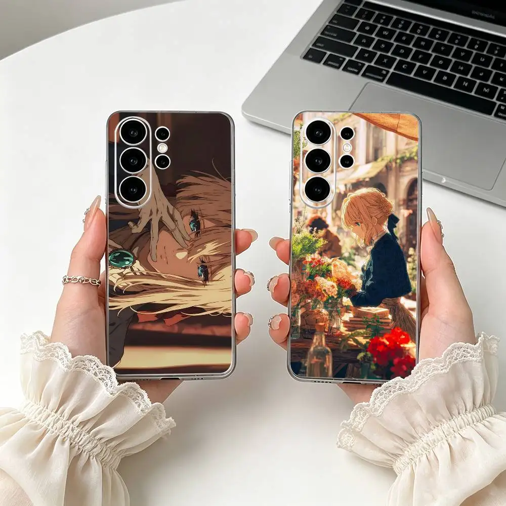 Anime V-Violet E-Evergarden Phone Case For Samsung S25,S24,S21,S22,S23,S30,Ultra,S20,Plus,Fe,Lite Transparent Cover