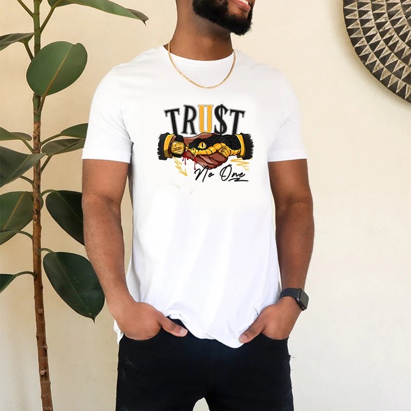 Trust No One,Shake hands and prepare press the T-shirt men Fashion Hip-hop 90s Tshirt Teenage Boy Tshirt Summer Men's Streetwear