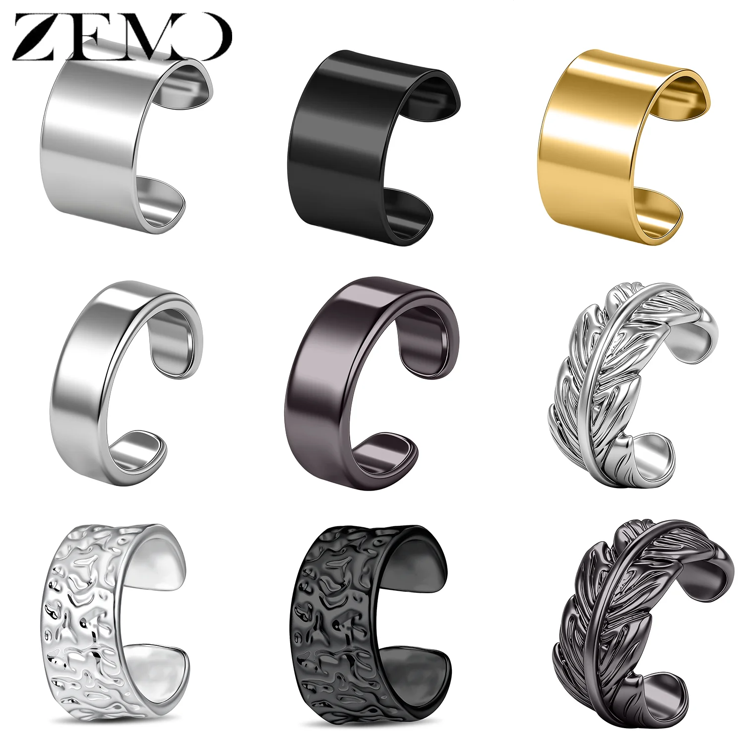ZEMO 1PC Pendientes de clip punk para mujer y hombre, estilo hip hop, con pluma, sin perforación, para cartílago, joyería 8/10MM