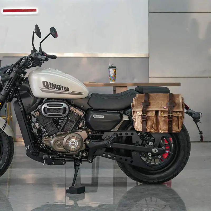 【Premium】For QJMOTOR Flash 250V side side bag modification accessories retro cowhide cycling motorcycle rear tail bag hanging