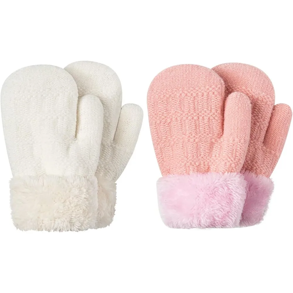 2 Pcs Baby Winter Mittens Gloves, Thick Warm Knit Fleece Lined Thermal Set for 0-3 Years Infant  Boys Girls, Warm Accessories