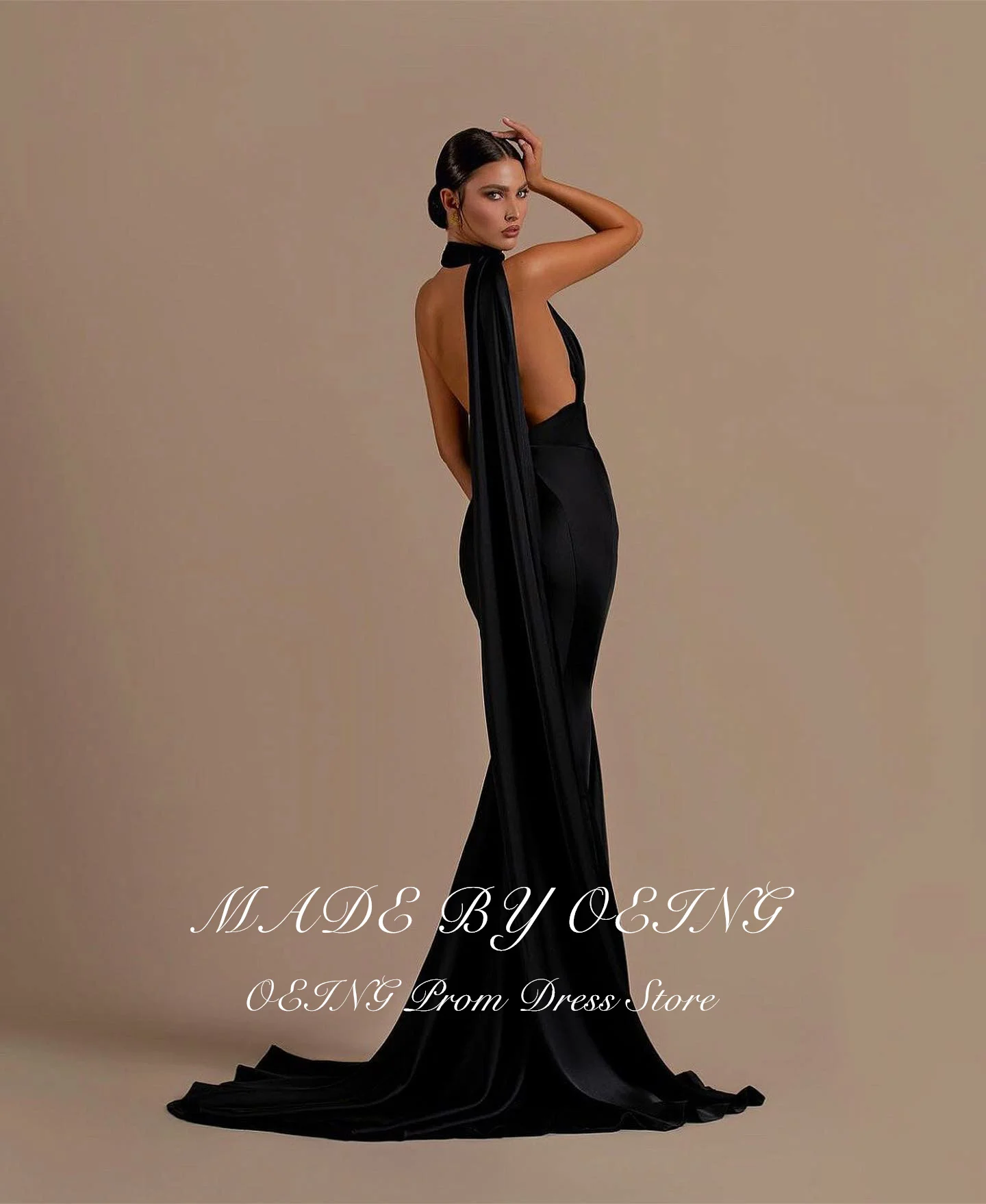 OEING Black Prom Dress Elegant Gala One-Shoulder Cape Mermaid Luxury Evening Dresses Formal Occasion Gown Vestidos De Novia