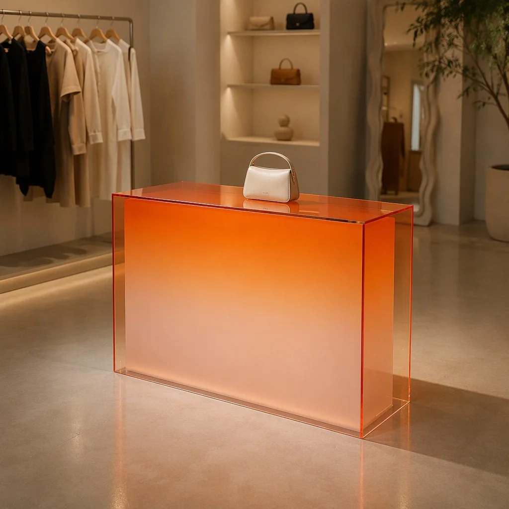 fb-Led Light Acrylic Display Plinth Thick Factory Custom Acrylic Bar Counter for Clothing Boutique Fashion Showroom