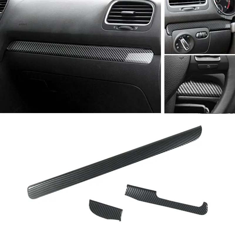 LHD For VW Golf 6 MK6 GTI 2008-2013 ABS Carbon Fiber Texture Car Center Console Dashboard Panel Strips Cover Protective Trim