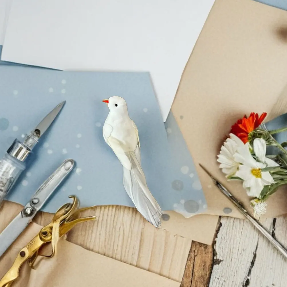 

6pcs White Dove Figurines Faux Feathered Birds For Christmas Party Decorations Indoor Outdoor Garden Lawn Holiday Figurines