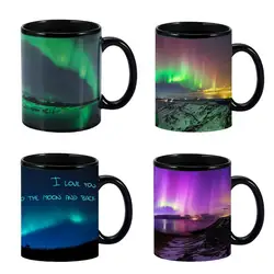 Color Changing Mug Heat Sensitive Cup Northern Lights Design Ceramic Coffee Tea Magic Color Cup Temperature Changing Mugs