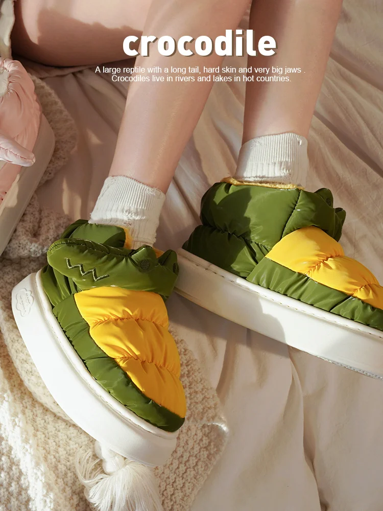 Crocodile Cotton Home Slippers For Women 2023 Winter Cute Indoor Indoor Slipper For Couples Man Thick Soles For Outdoor Boots