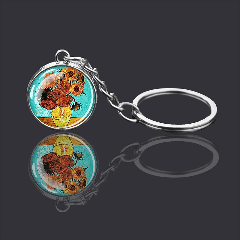 Van Gogh Geschilderd Glas Bal Sleutelhanger Art Foto Dubbelzijdig Glas Sleutelhanger Mode Accessoires Rugzak Hanger Beste Cadeau