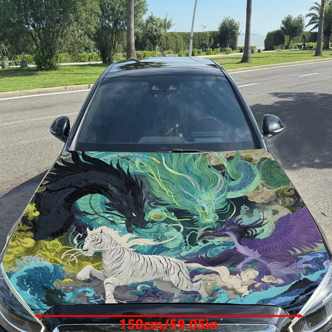 Colorful Divine Four Spirits Pattern car hood stickers, waterproof self-adhesive, scratch resistant, easy to stick, durable car