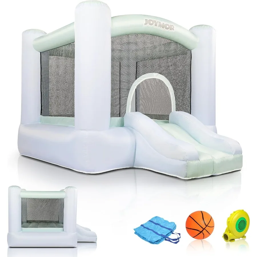 

Gradient Style 3-in-1 Bounce House for Ages 3-6 with Basketball Hoop Slide 30s Quick Inflatable Bouncer with Blower for Indoor