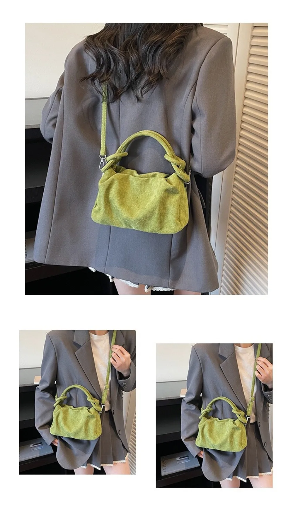 Lässige Wildleder-Umhängetasche mit Faltenstruktur, Magnetverschluss, Modische Handtasche mit Weichem Griff, Pendeltasche für Damen – Detail 5