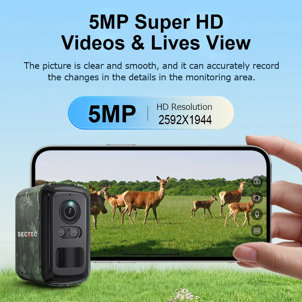 كاميرا Sectec 5MP صغيرة تعمل بالطاقة الشمسية 4G للمراقبة الخارجية مموهة ملونة كاميرا أمان WiFi كشف PIR تتبع تلقائي تطبيق UBox #3