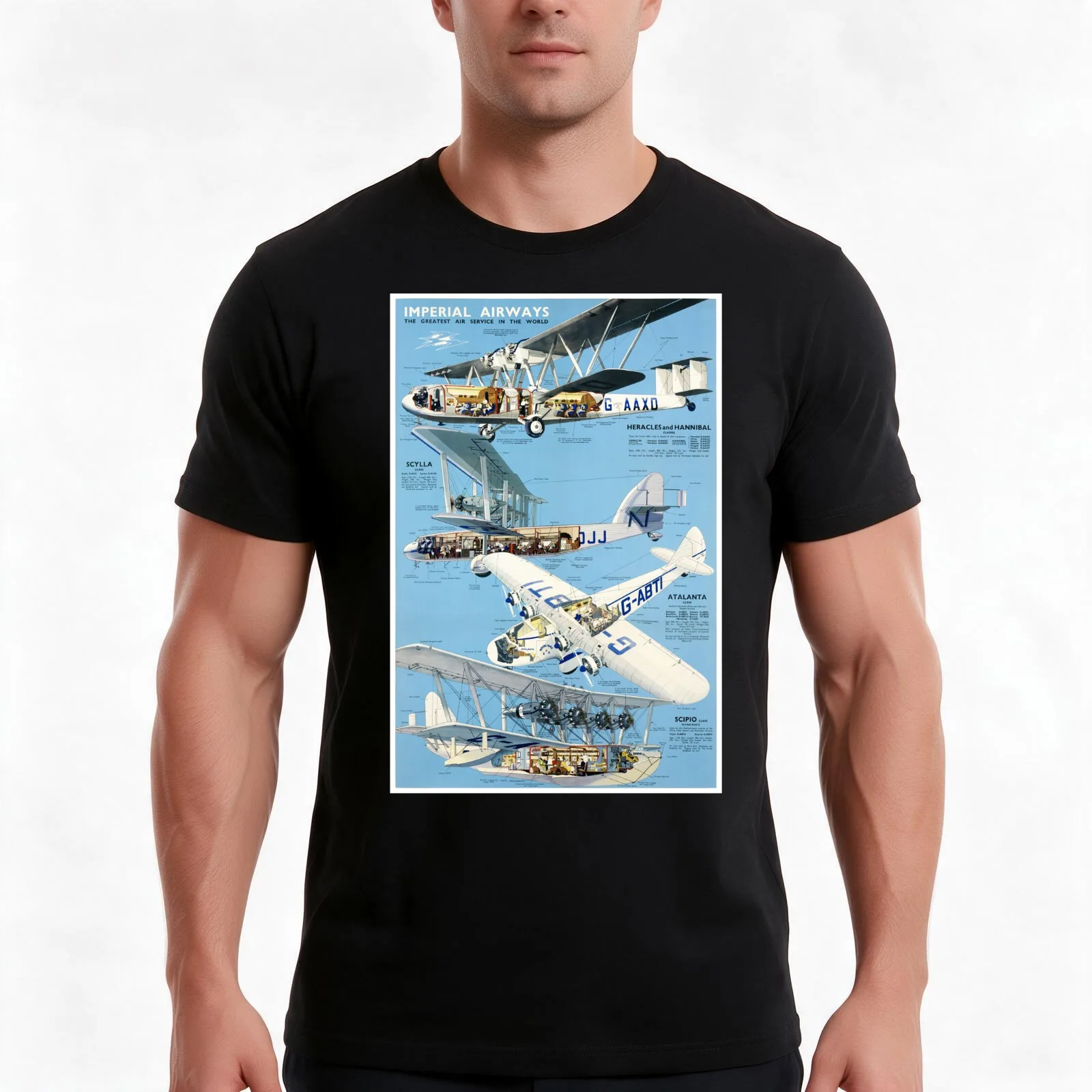 Imperial Airways Vintage Advertising Poster Restored T-Shirt, Summer Casual Cotton Tee, Oversized Streetwear Tops, 100% Cotton