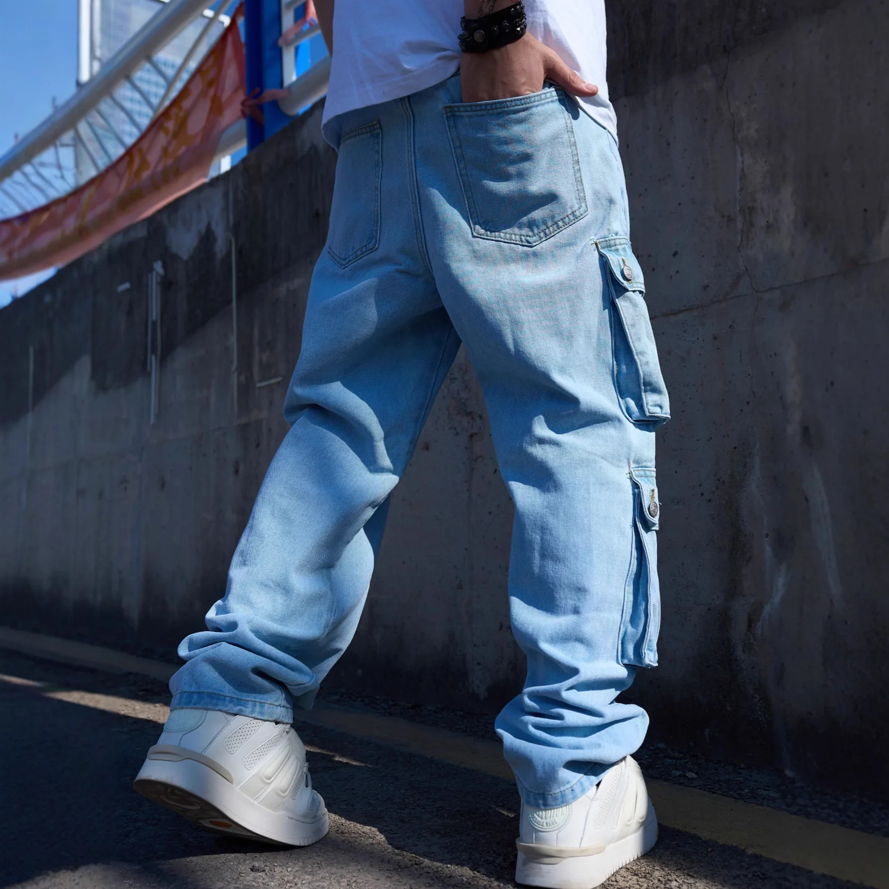 American Hip Hop Retro Versatile Wide-leg Multi-pocket Tooling Jeans New High-waisted Jeans