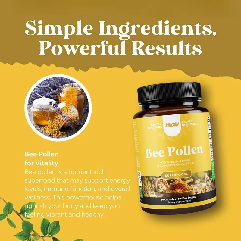 

1000 Milligrams Per Bee Pollen Supplement - Pure Bee Pollen Capsules Contain Naturally Occurring B Vitamins, Minerals, Enzymes