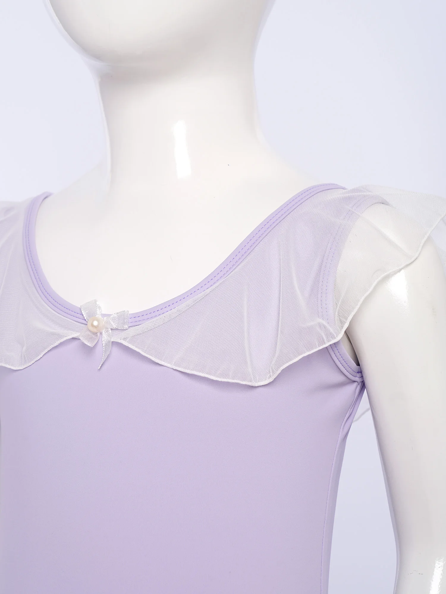 

2Pcs Kids Girls Ballet Gymnastics Dance Costume Ruffled Collar Sleeveless Solid Color Leotard+Shiny Sequins Tulle Tutu Skirt