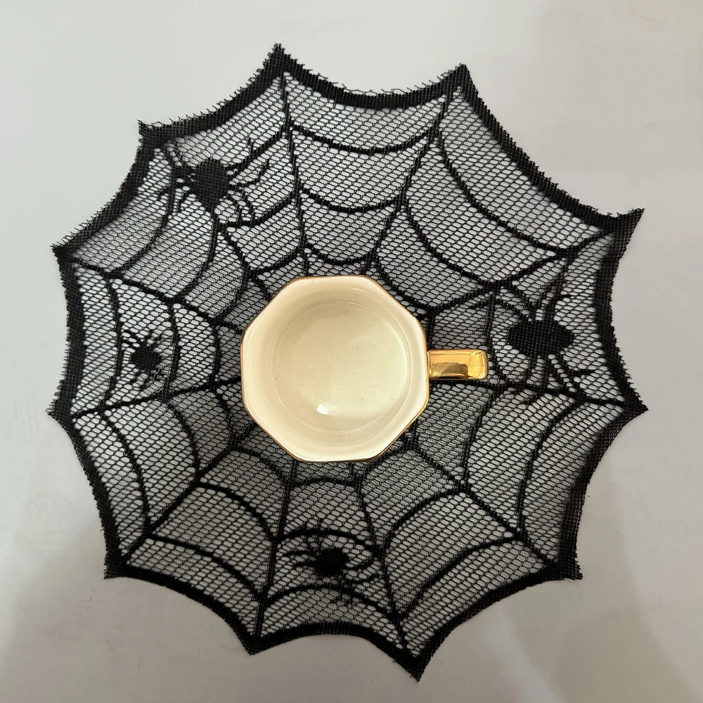 30cm Halloween Round Tablecloth Spider Web Disposable Bat Spider Tablerunner Lampshade Halloween Decoration Set