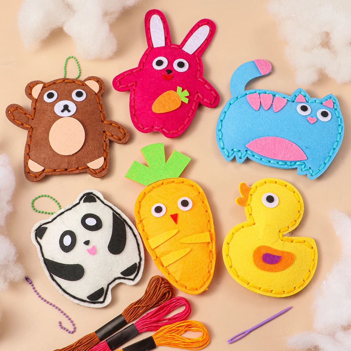 Kids Felt Sewing Craft Kit, 6 Pcs Animal DIY Stitching Plush Ornaments, Beginner Sewing Toy for Kids,