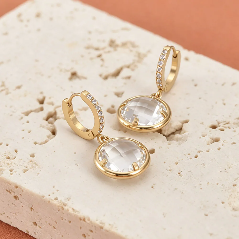 JeeMango Hochwertige runde Ohrringe aus tschechischem Glas aus Edelstahl für Damen, vergoldet, exquisiter Hochzeitsschmuck E26109 – Detail 3
